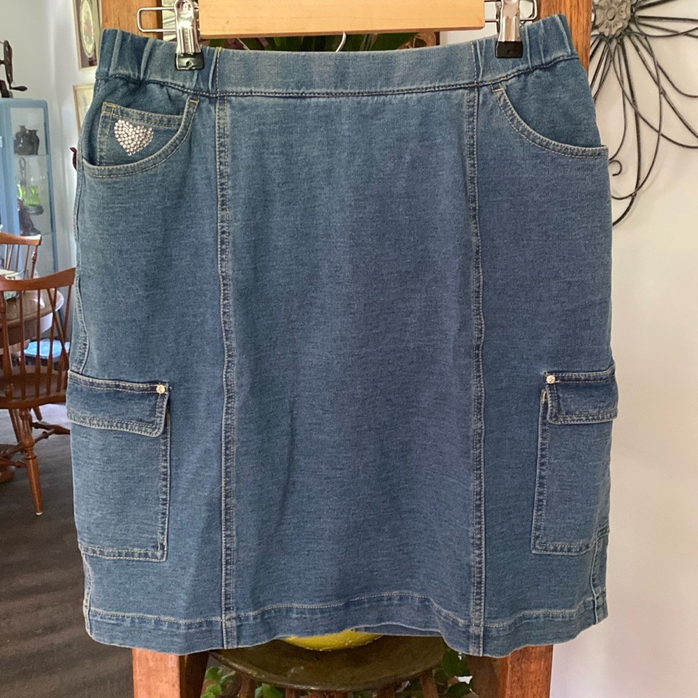 Denim pull-on skort